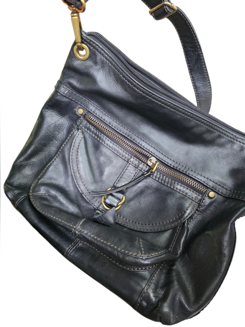 Large Fossil Black LEATHER Messenger Bag